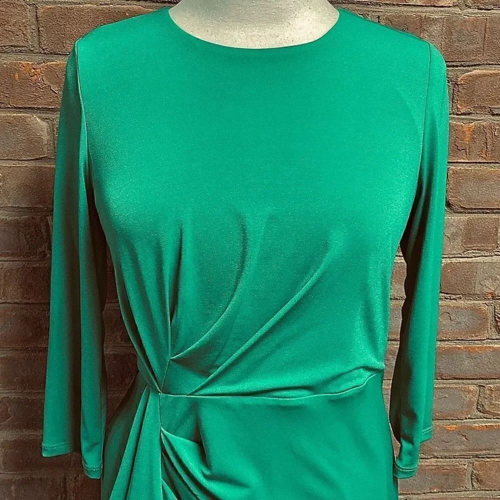 Calvin Klein Green Jersey Knit Ruching Dress Size 8 - Picture 5 of 9